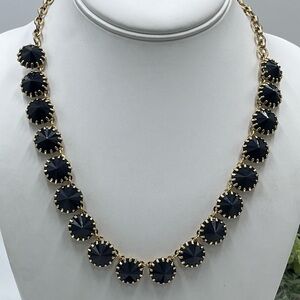 J. Crew Gold-Tone Dark Blue Navy Rivoli Rhinestone Venus Flytrap Necklace